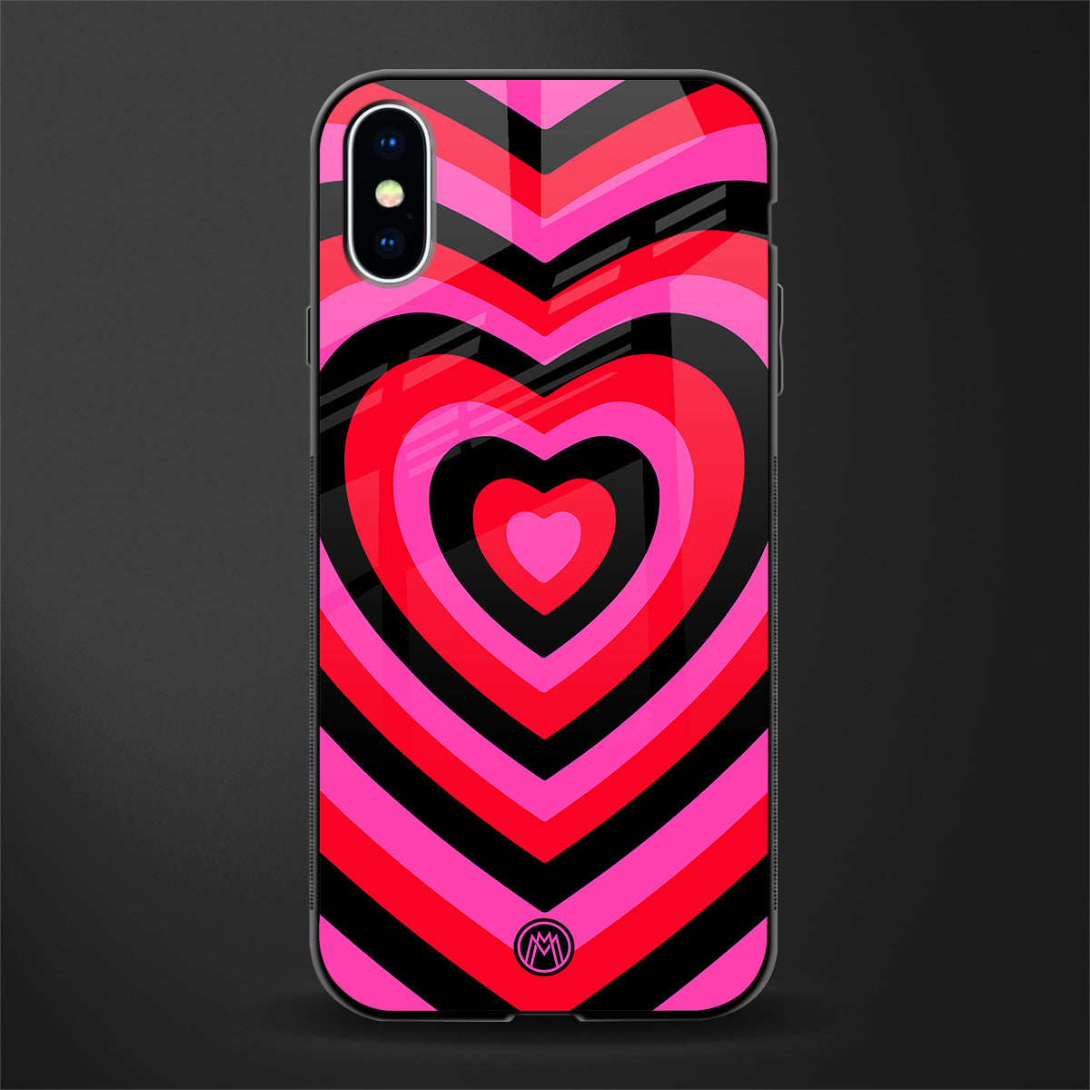 y2k black pink hearts aesthetic glass case for iphone xs image