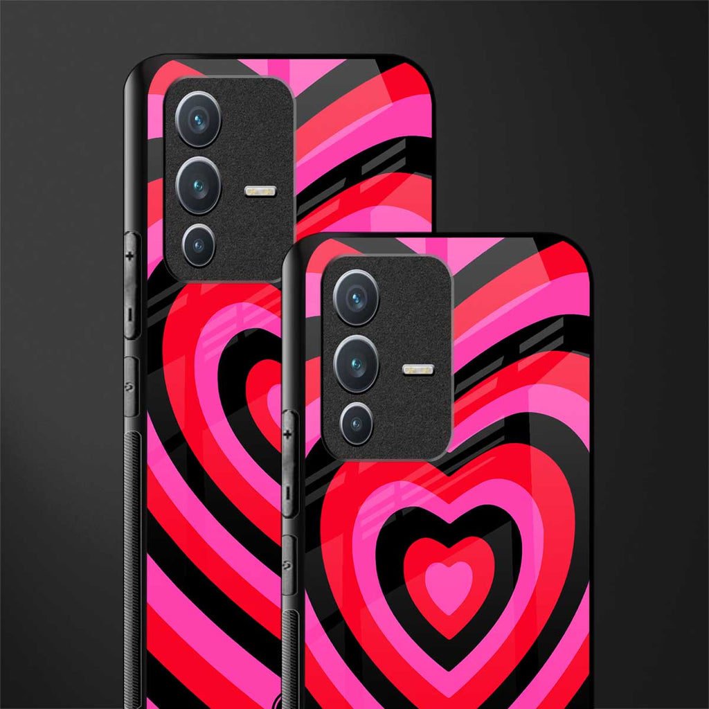 y2k black pink hearts aesthetic glass case for vivo v23 5g image-2