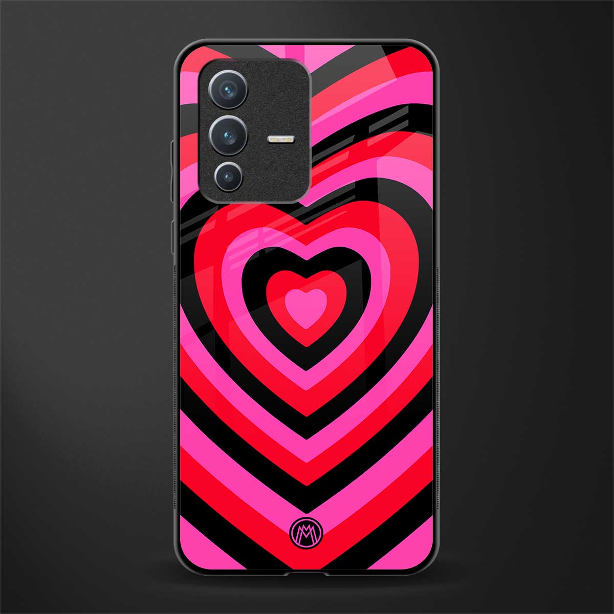 y2k black pink hearts aesthetic glass case for vivo v23 5g image