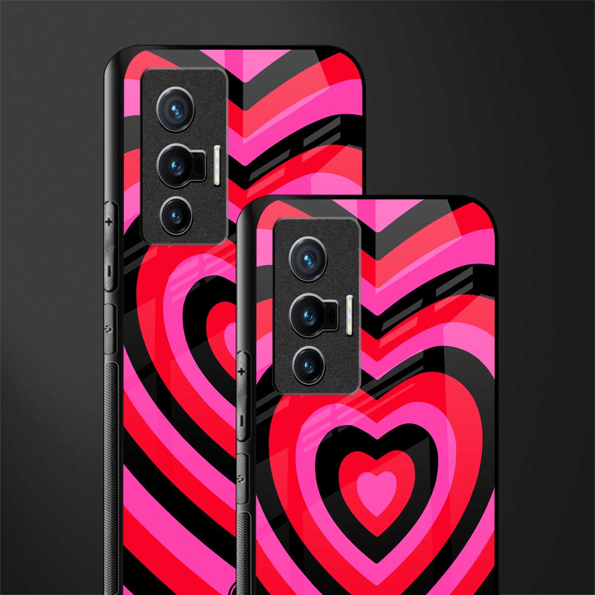 y2k black pink hearts aesthetic glass case for vivo x70 image-2