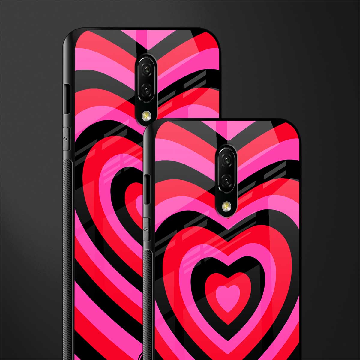y2k black pink hearts aesthetic glass case for oneplus 7 image-2