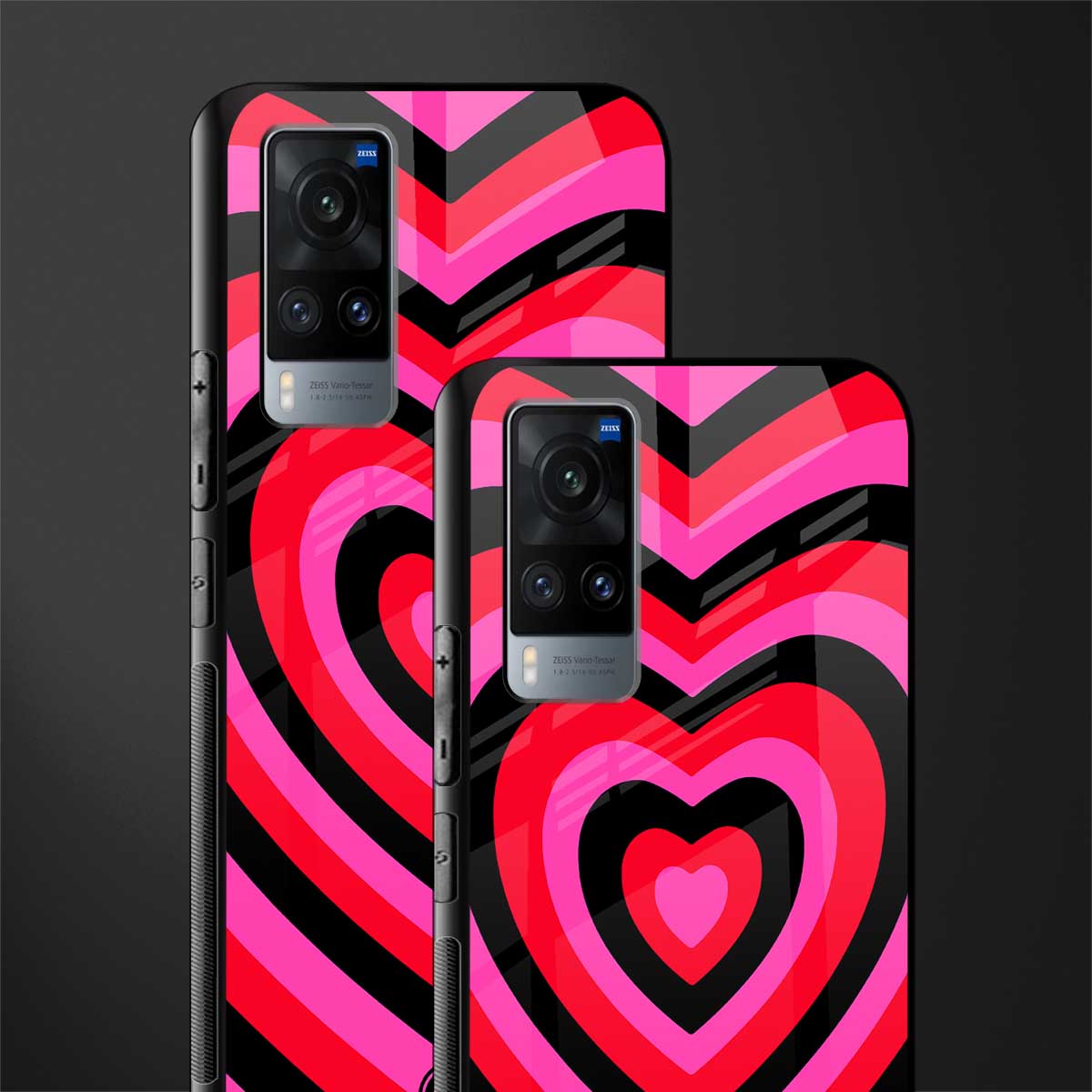 y2k black pink hearts aesthetic glass case for vivo x60 image-2