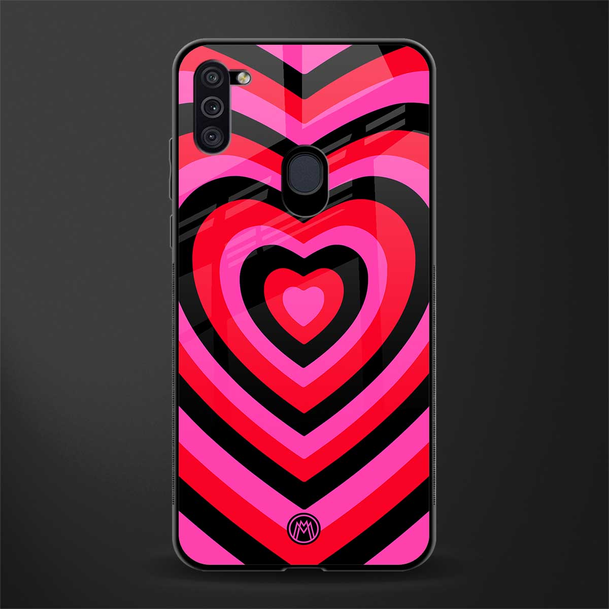 y2k black pink hearts aesthetic glass case for samsung galaxy m11 image
