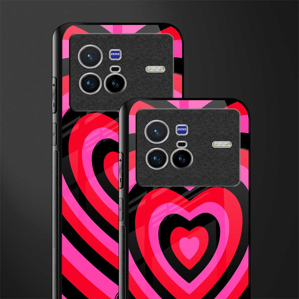 y2k black pink hearts aesthetic glass case for vivo x80 image-2