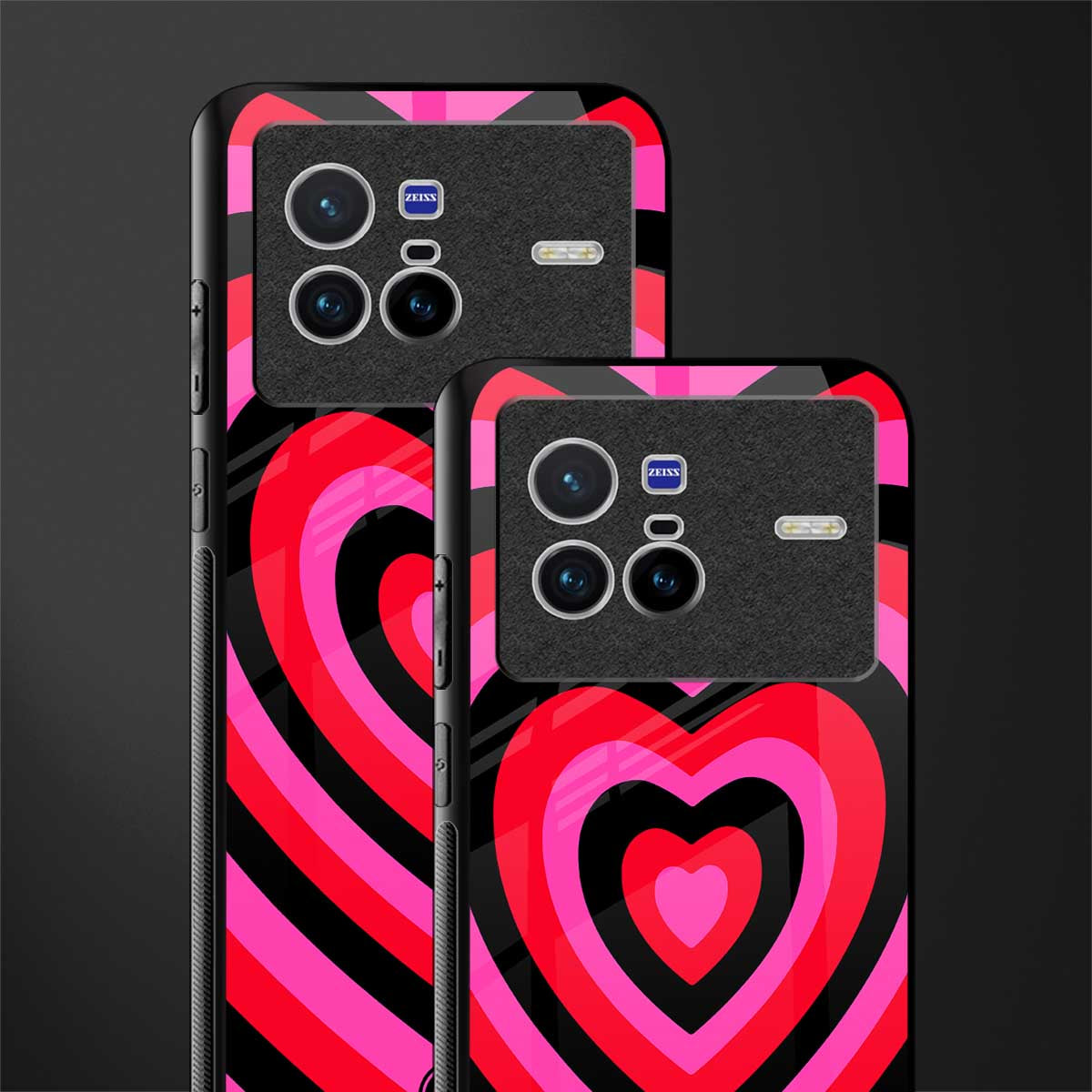 y2k black pink hearts aesthetic glass case for vivo x80 image-2