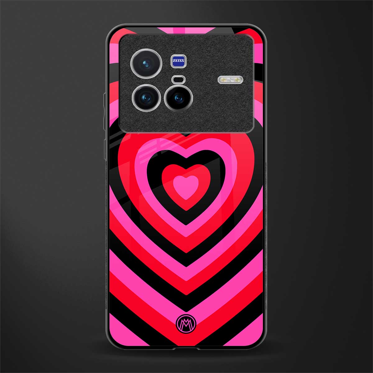 y2k black pink hearts aesthetic glass case for vivo x80 image