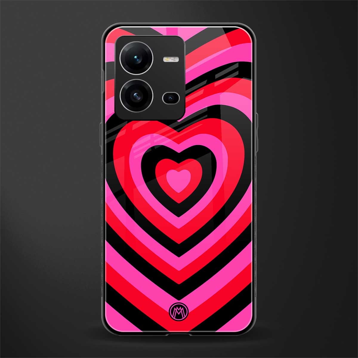 y2k black pink hearts aesthetic back phone cover | glass case for vivo v25-5g