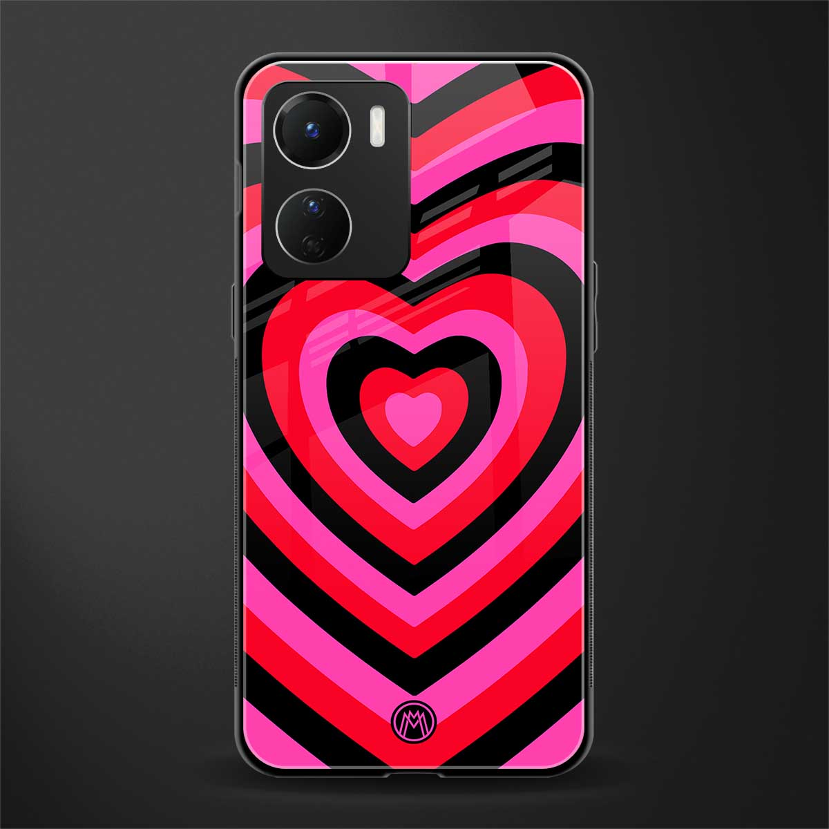 y2k black pink hearts aesthetic back phone cover | glass case for vivo y16