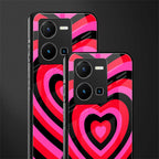 y2k black pink hearts aesthetic back phone cover | glass case for vivo y35 4g
