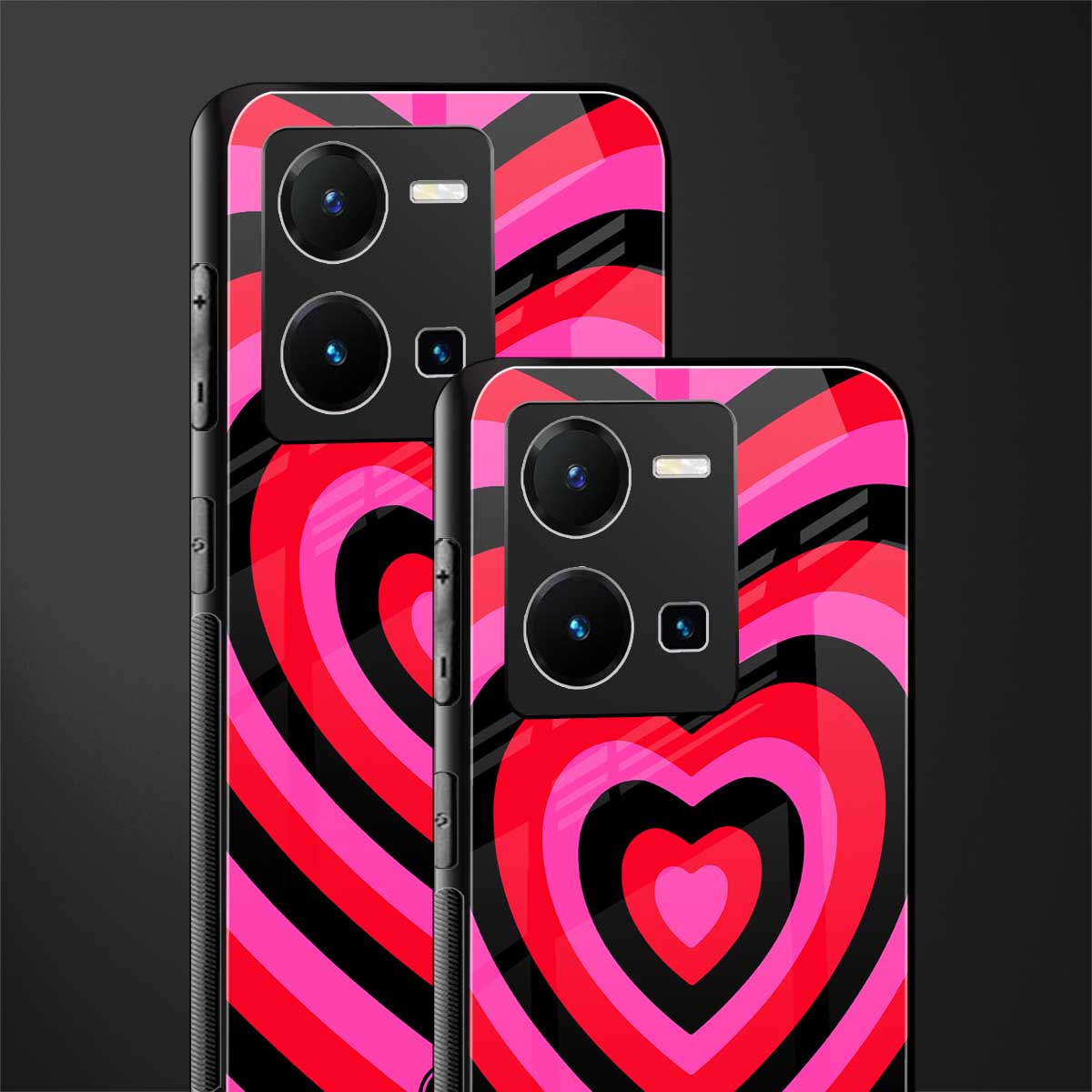y2k black pink hearts aesthetic back phone cover | glass case for vivo y35 4g