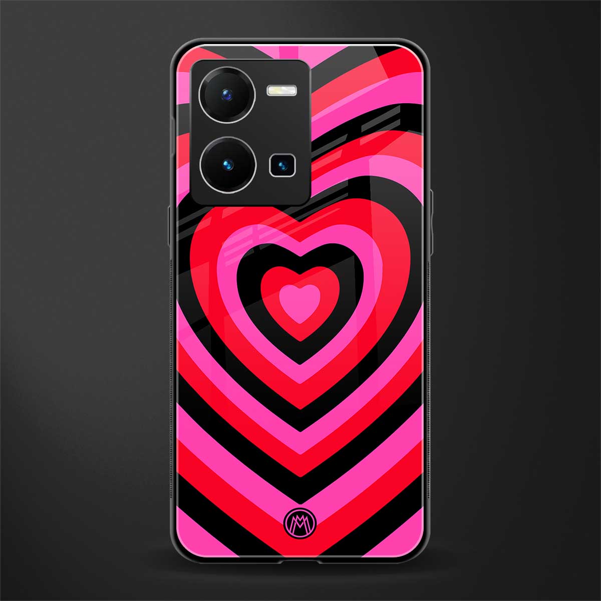 y2k black pink hearts aesthetic back phone cover | glass case for vivo y35 4g