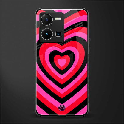 y2k black pink hearts aesthetic back phone cover | glass case for vivo y35 4g