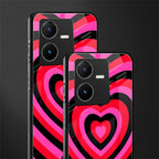 y2k black pink hearts aesthetic back phone cover | glass case for vivo y22