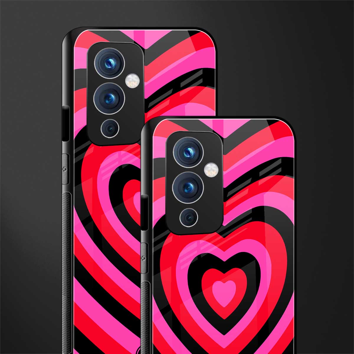 y2k black pink hearts aesthetic back phone cover | glass case for oneplus 9