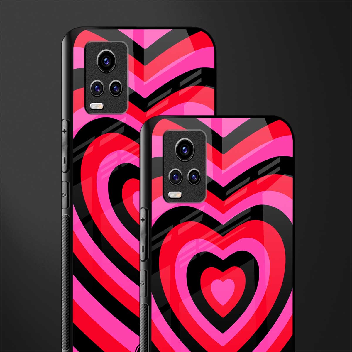 y2k black pink hearts aesthetic back phone cover | glass case for vivo v21e 4g