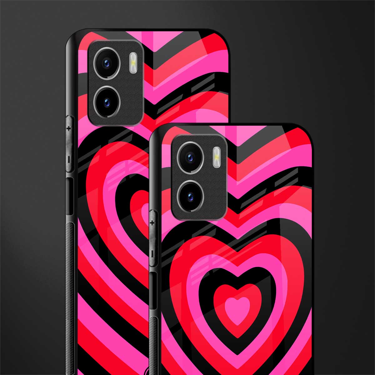 y2k black pink hearts aesthetic back phone cover | glass case for vivo y72