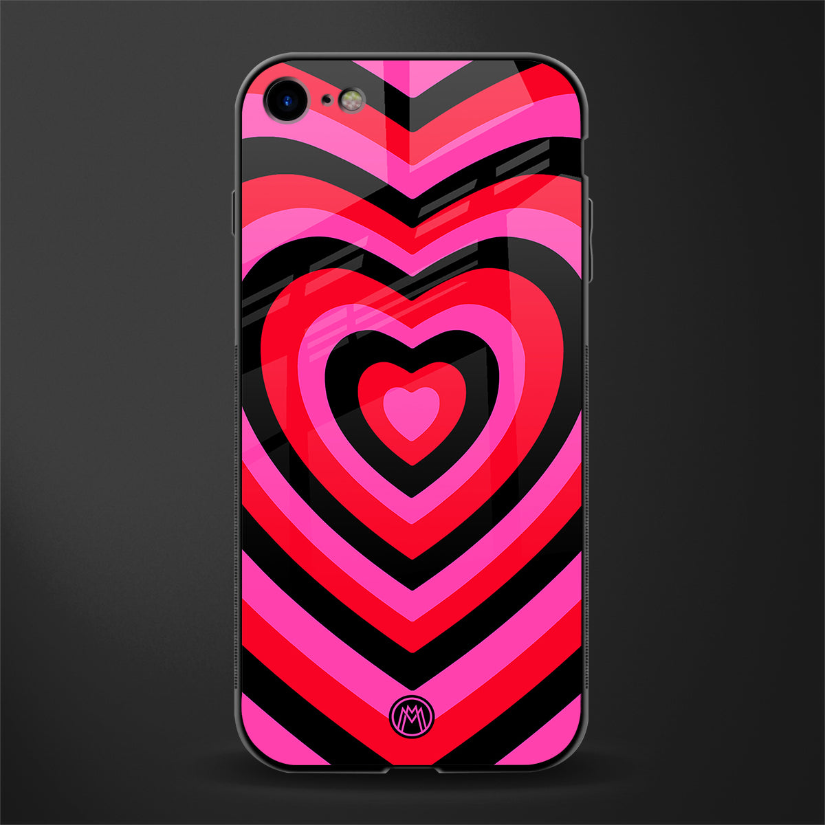 y2k black pink hearts aesthetic glass case for iphone 8 image