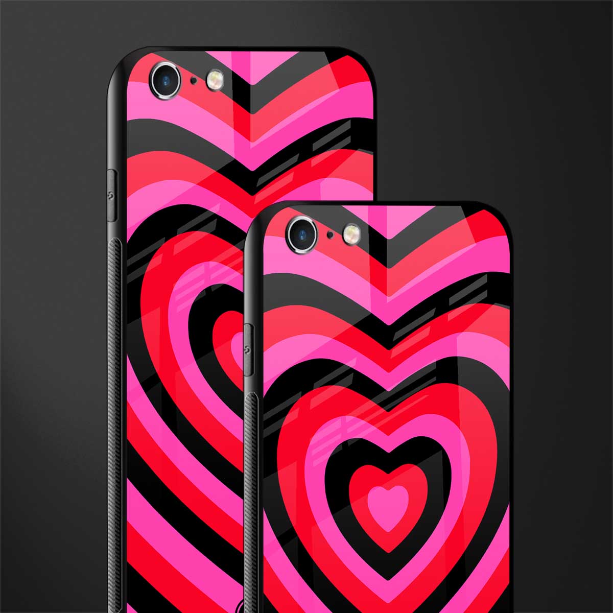 y2k black pink hearts aesthetic glass case for iphone 6 image-2