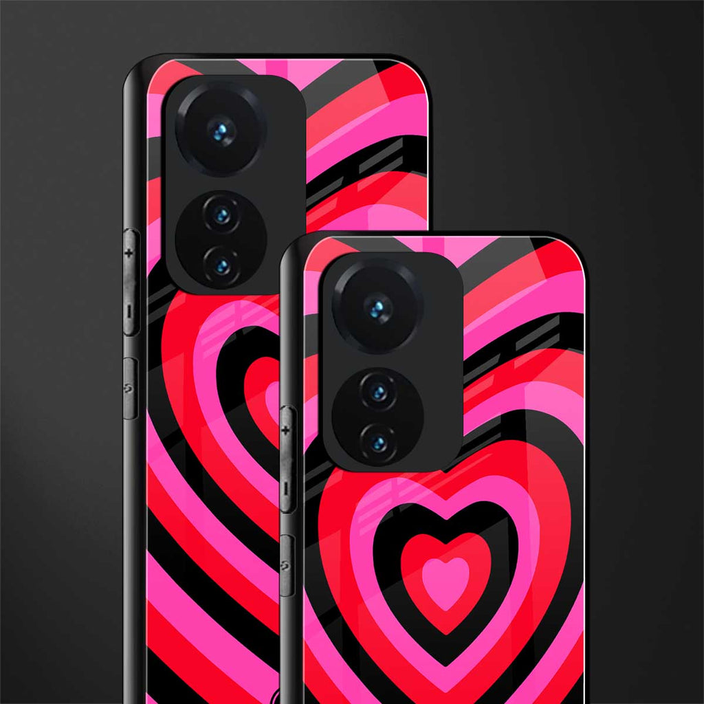 y2k black pink hearts aesthetic back phone cover | glass case for vivo t1 44w 4g