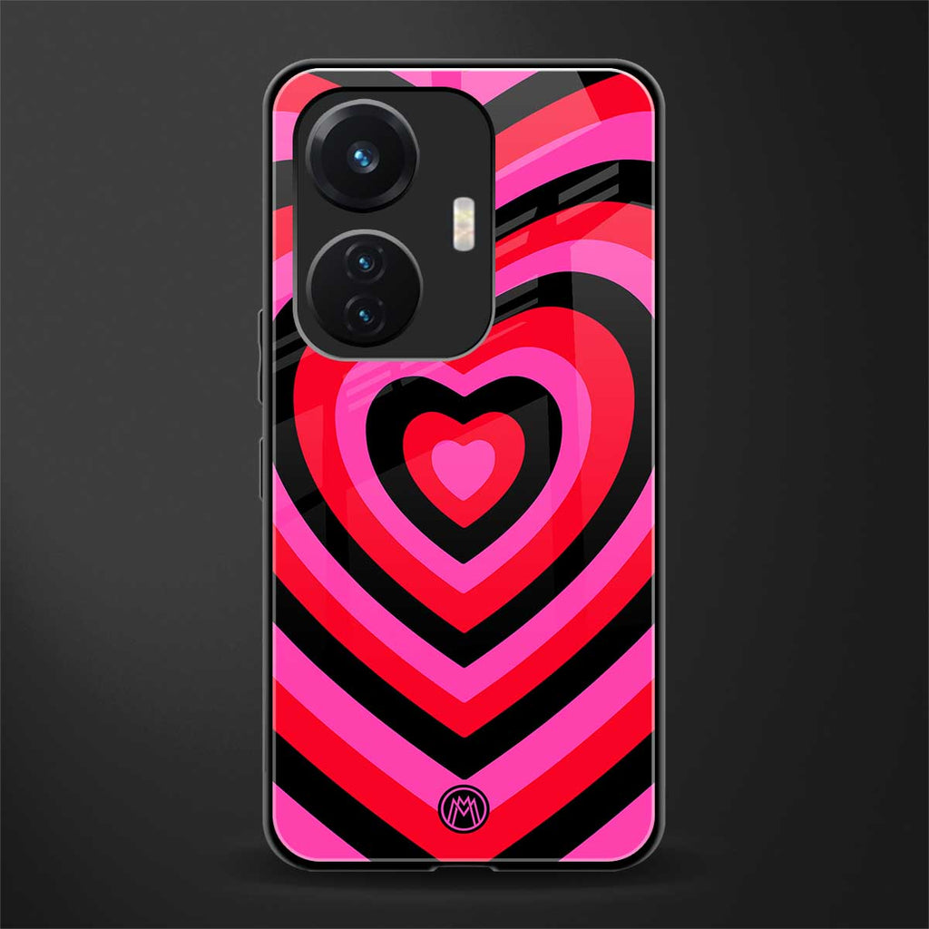 y2k black pink hearts aesthetic back phone cover | glass case for vivo t1 44w 4g