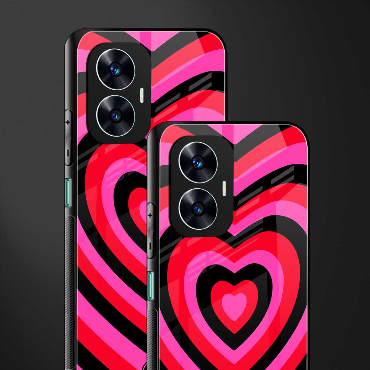 y2k black pink hearts aesthetic back phone cover | glass case for realme c55