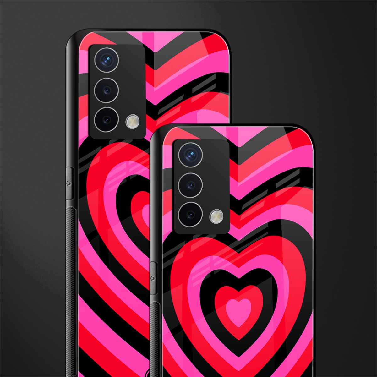 y2k black pink hearts aesthetic back phone cover | glass case for oppo a74 4g
