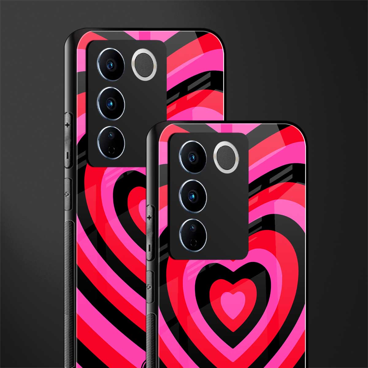 y2k black pink hearts aesthetic back phone cover | glass case for vivo v27 pro 5g