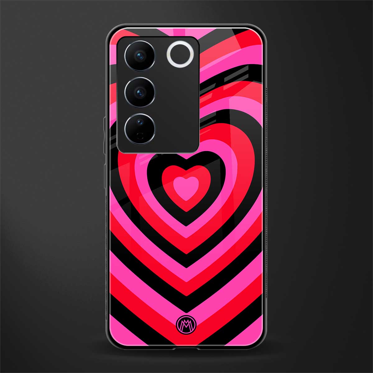 y2k black pink hearts aesthetic back phone cover | glass case for vivo v27 pro 5g
