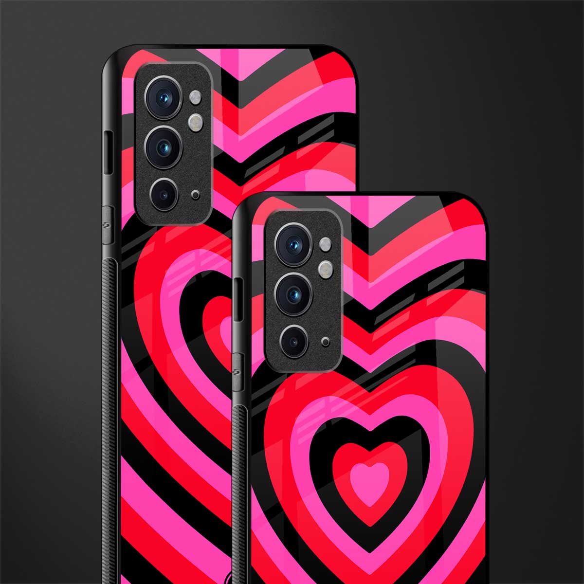 y2k black pink hearts aesthetic glass case for oneplus 9rt image-2