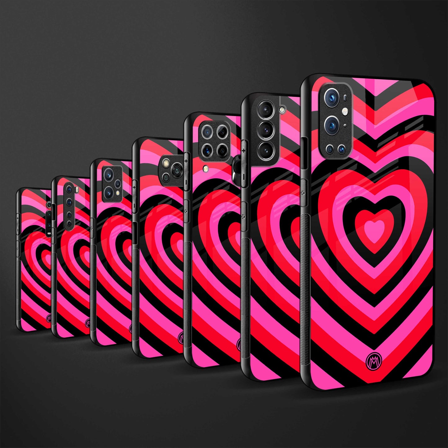 y2k black pink hearts aesthetic glass case for redmi 9i image-3