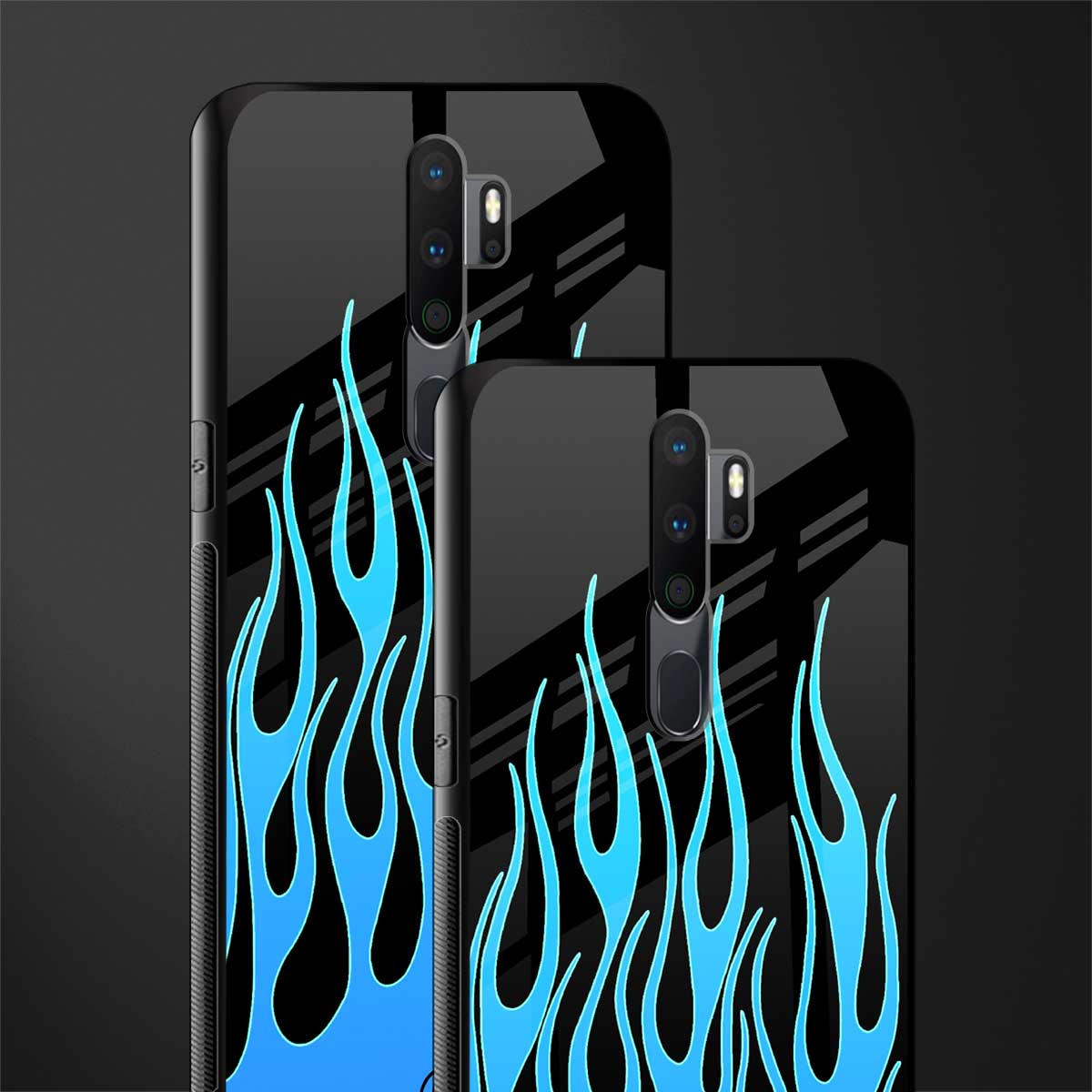 y2k blue flames glass case for oppo a5 2020 image-2