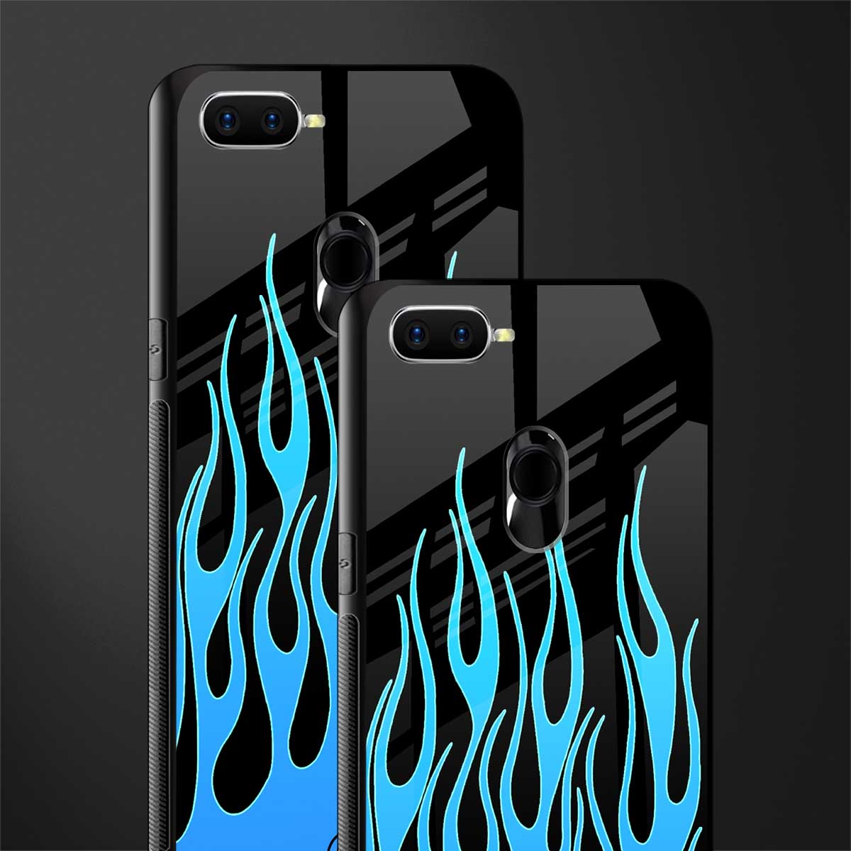 y2k blue flames glass case for oppo a7 image-2