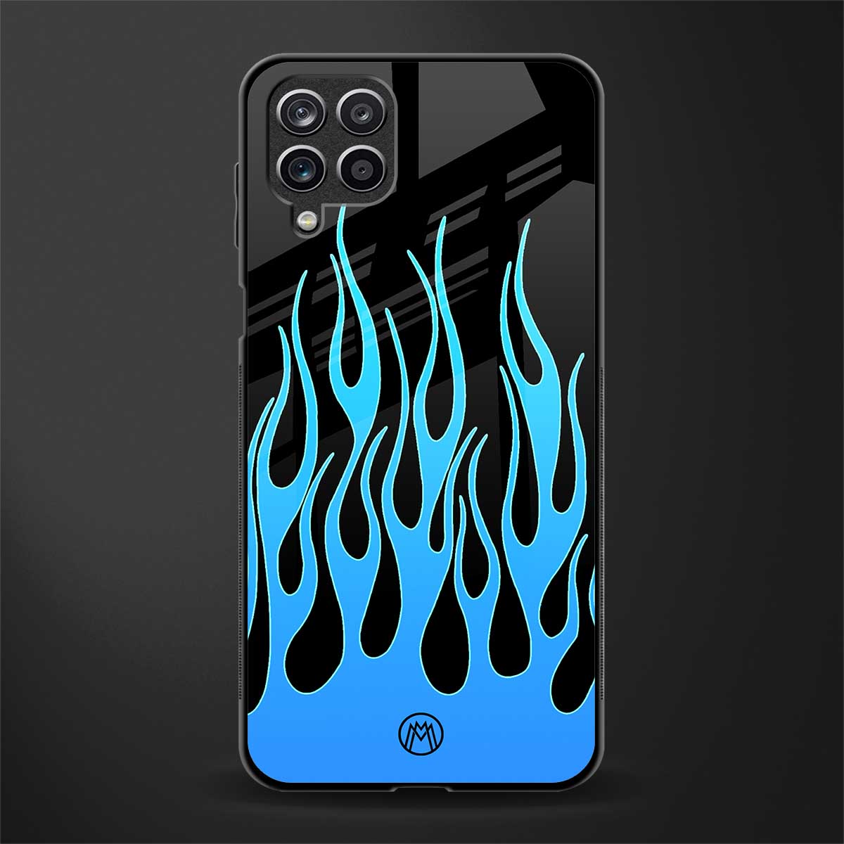 y2k blue flames back phone cover | glass case for samsung galaxy a22 4g