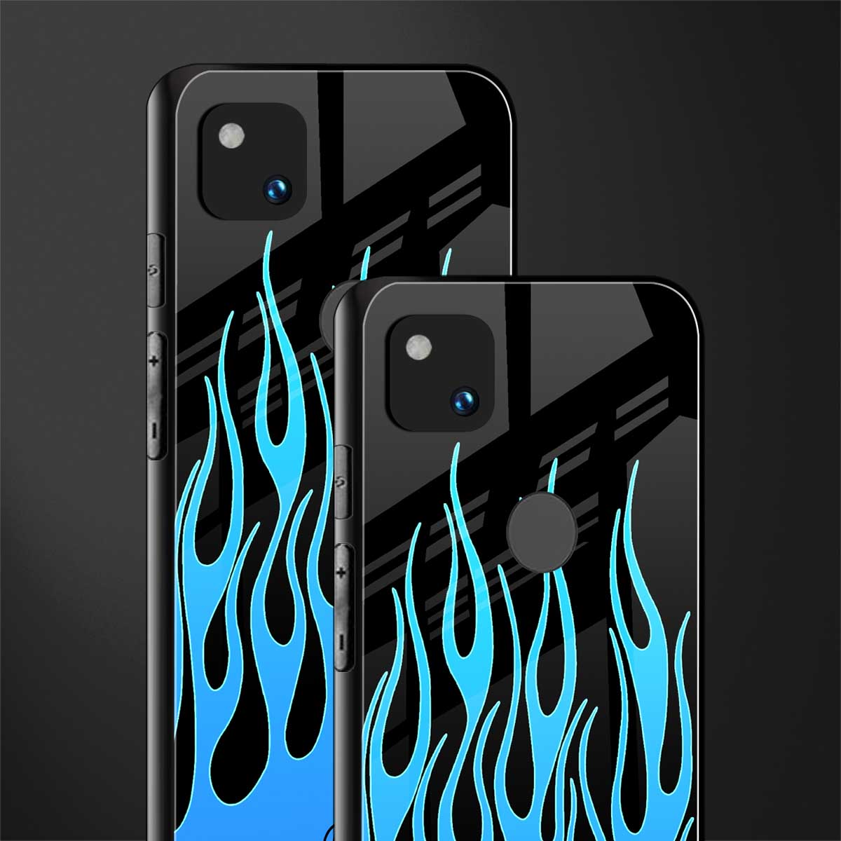 y2k blue flames back phone cover | glass case for google pixel 4a 4g