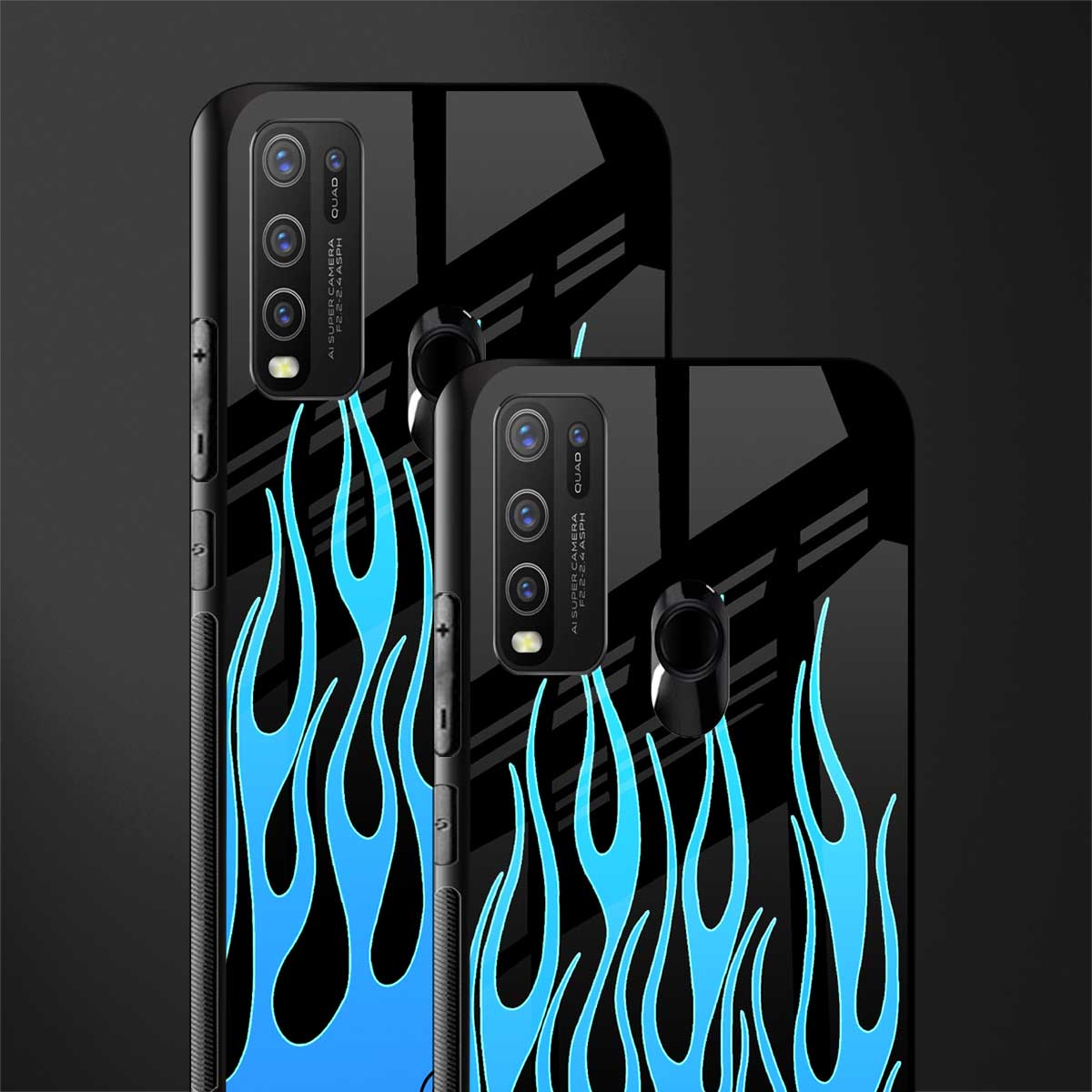 y2k blue flames glass case for vivo y50 image-2