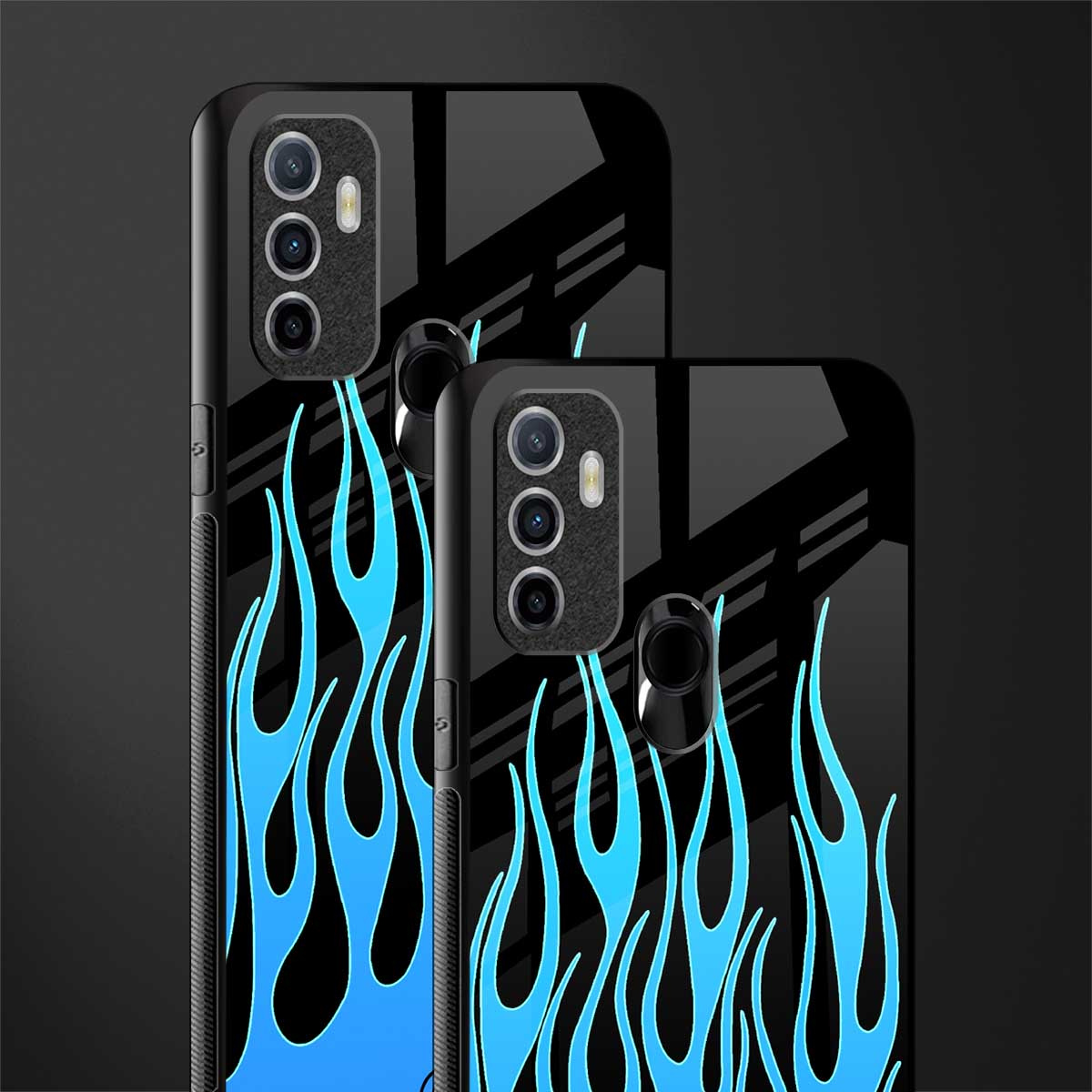 y2k blue flames glass case for oppo a53 image-2
