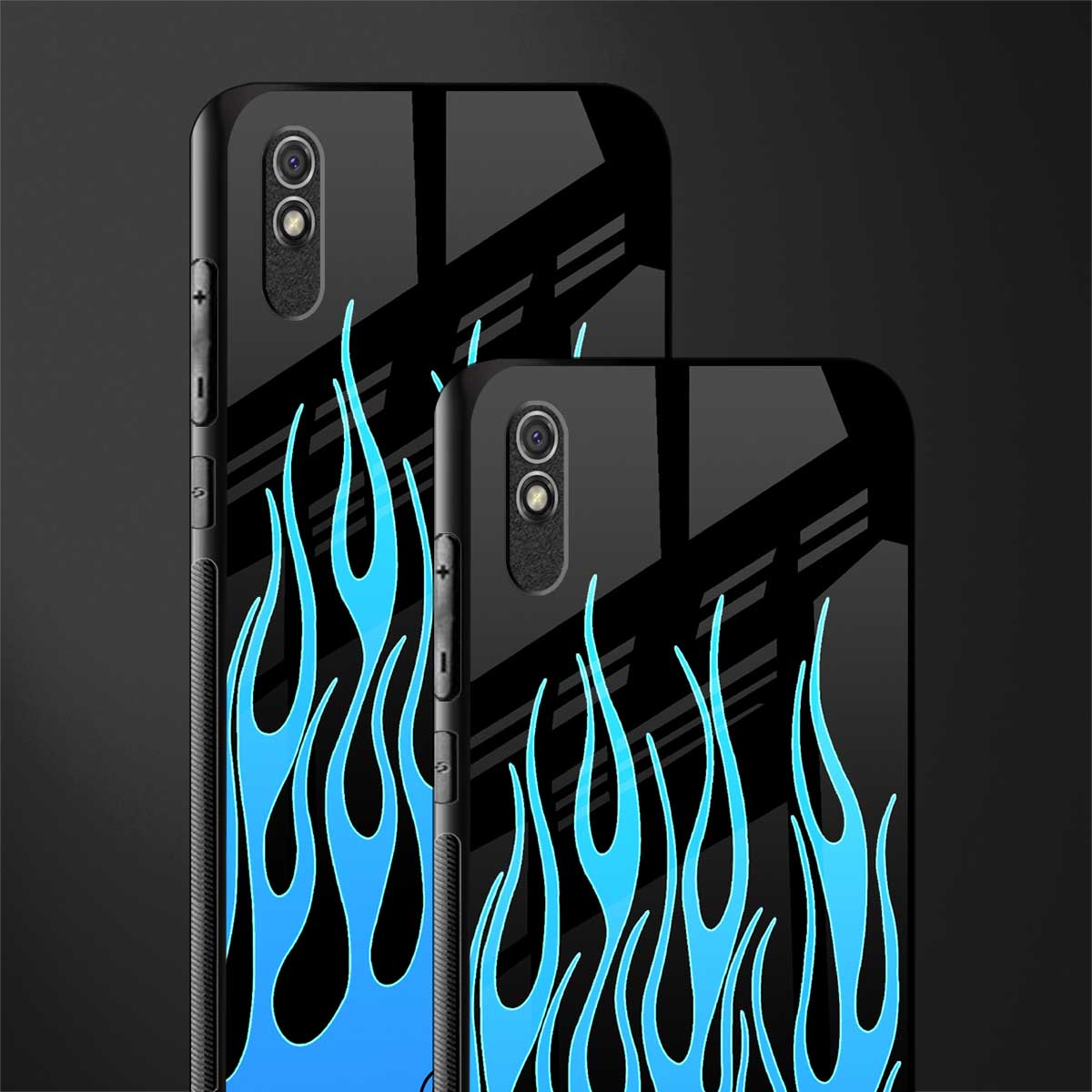y2k blue flames glass case for redmi 9a image-2