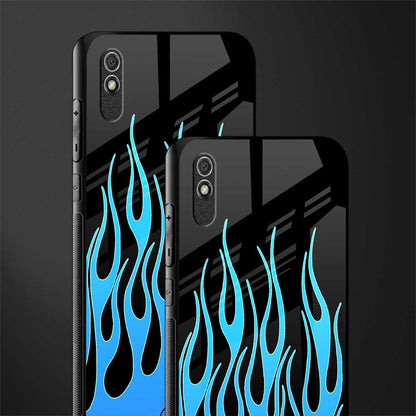 y2k blue flames glass case for redmi 9a image-2