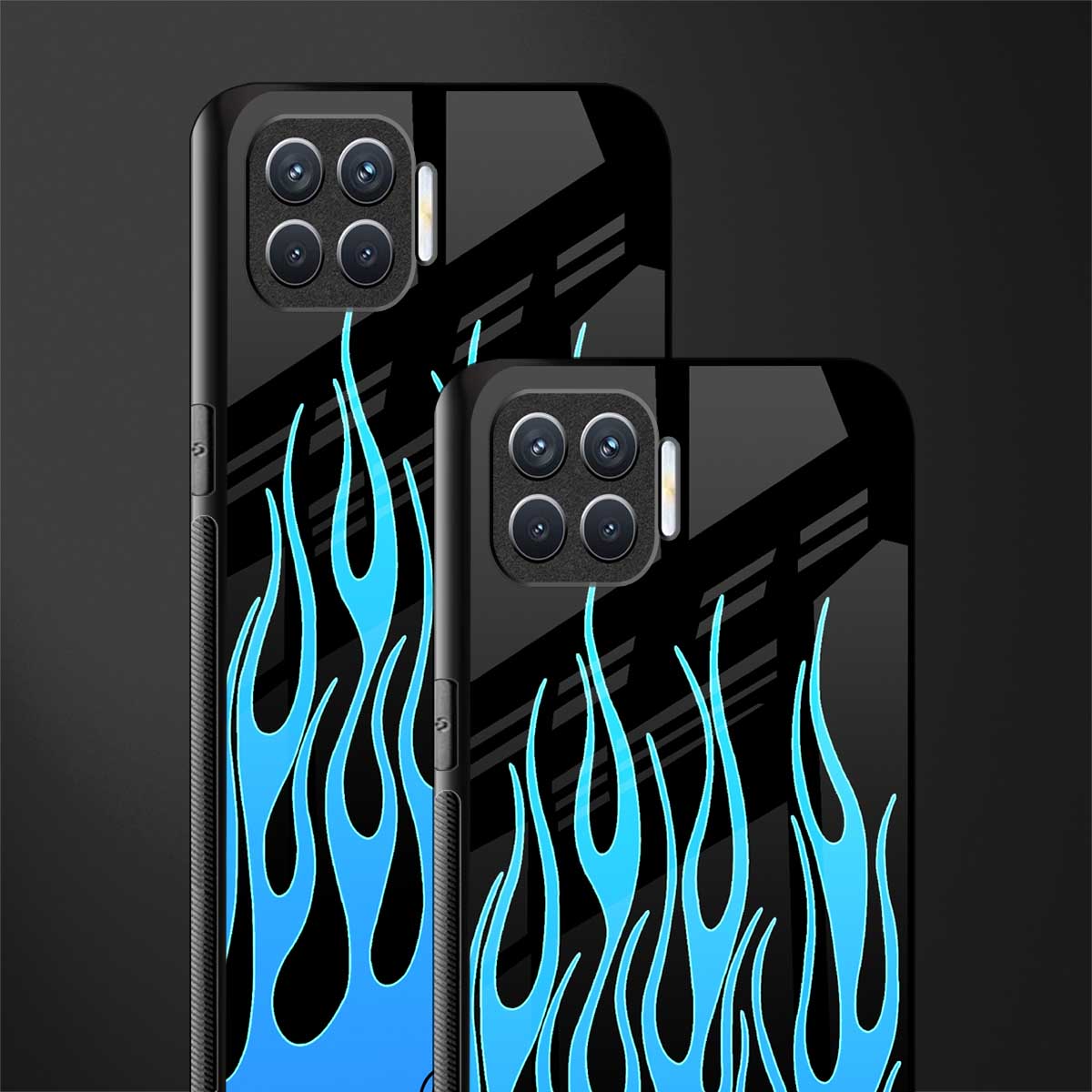 y2k blue flames glass case for oppo f17 pro image-2