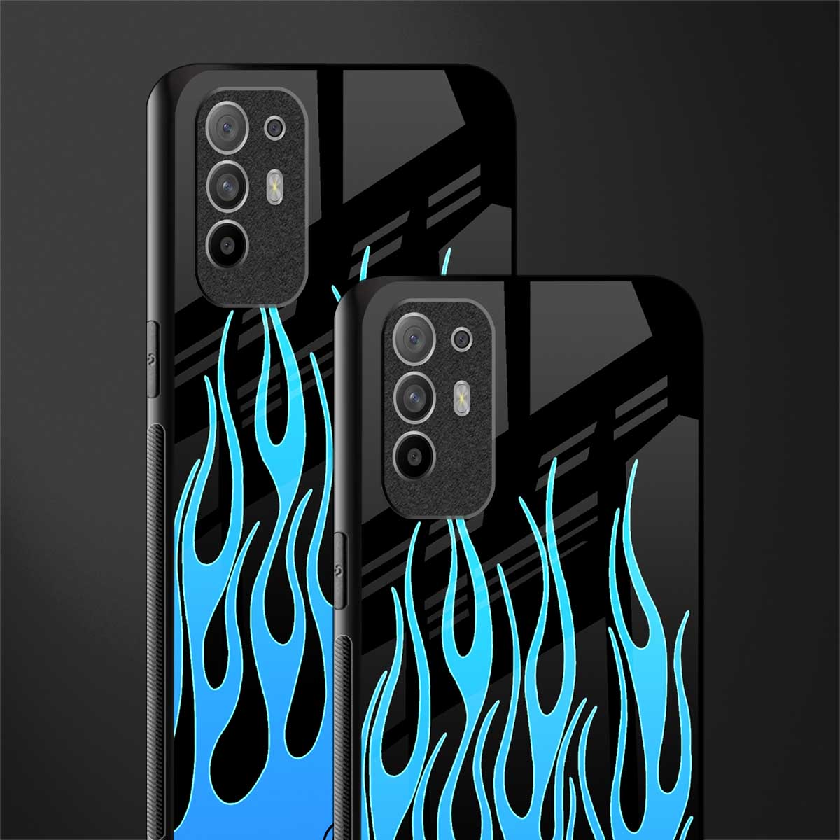 y2k blue flames glass case for oppo f19 pro plus image-2