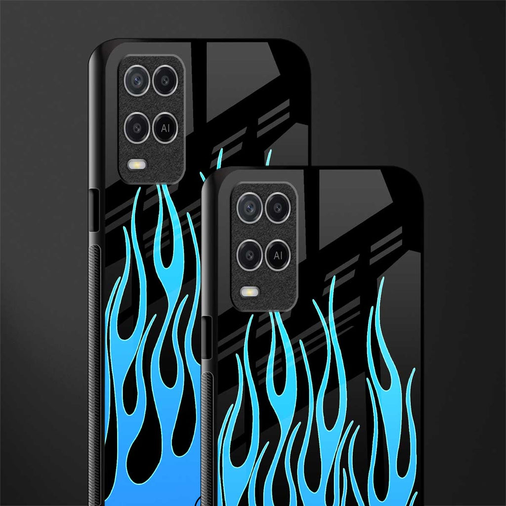 y2k blue flames glass case for oppo a54 image-2