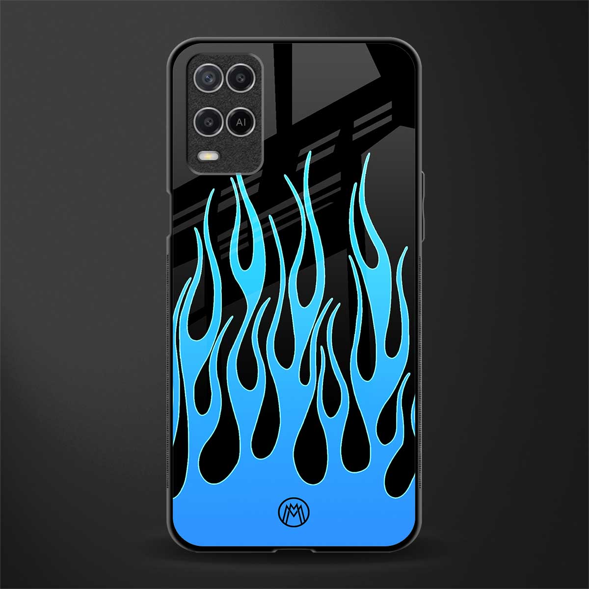 y2k blue flames glass case for oppo a54 image