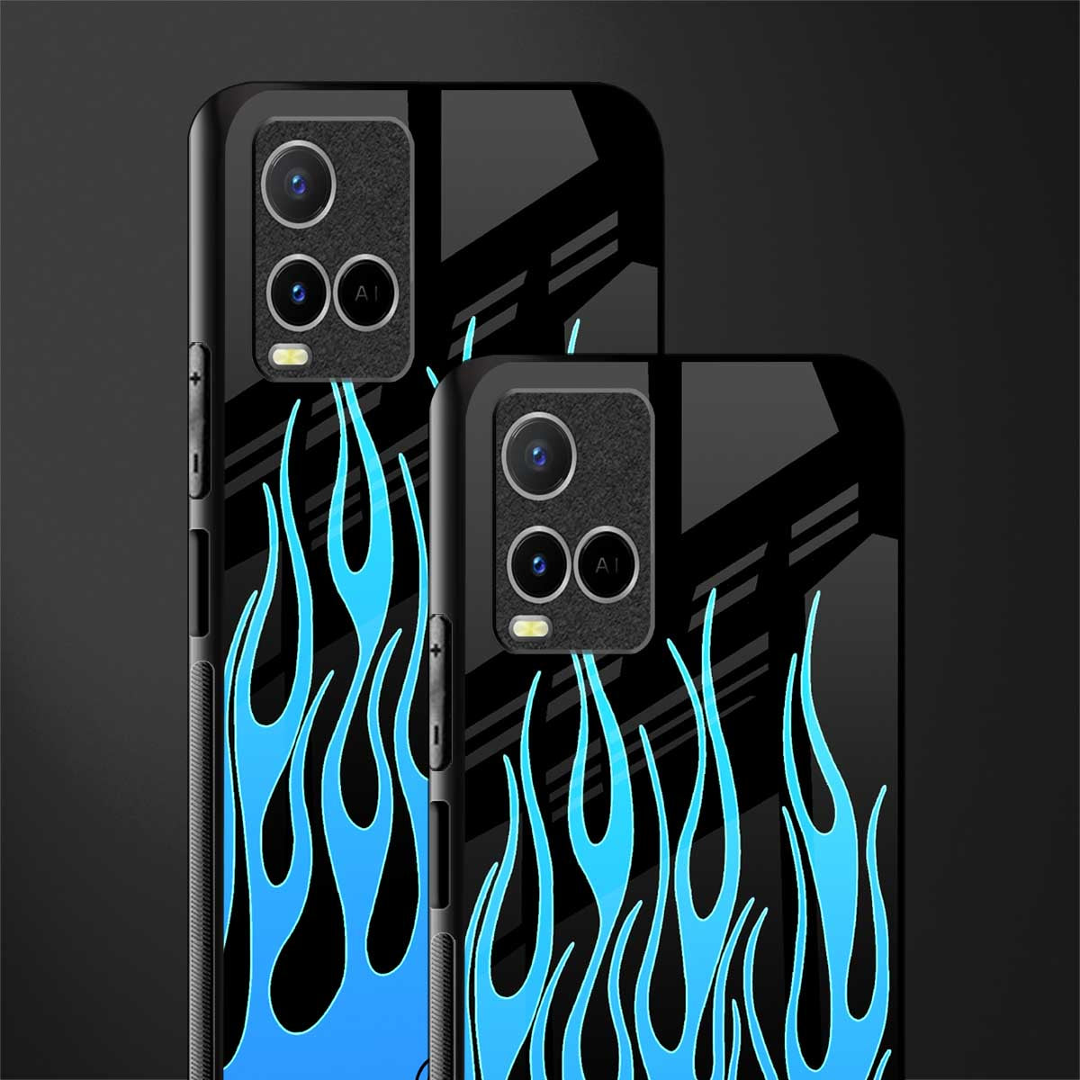 y2k blue flames glass case for vivo y21t image-2