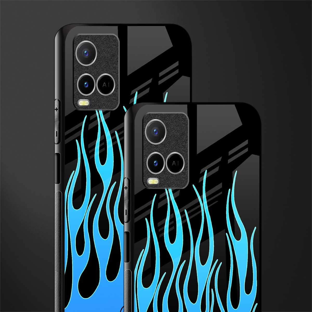 y2k blue flames glass case for vivo y21s image-2