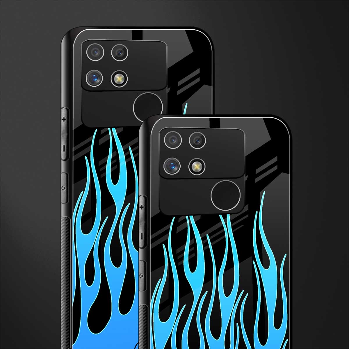 y2k blue flames back phone cover | glass case for realme narzo 50a