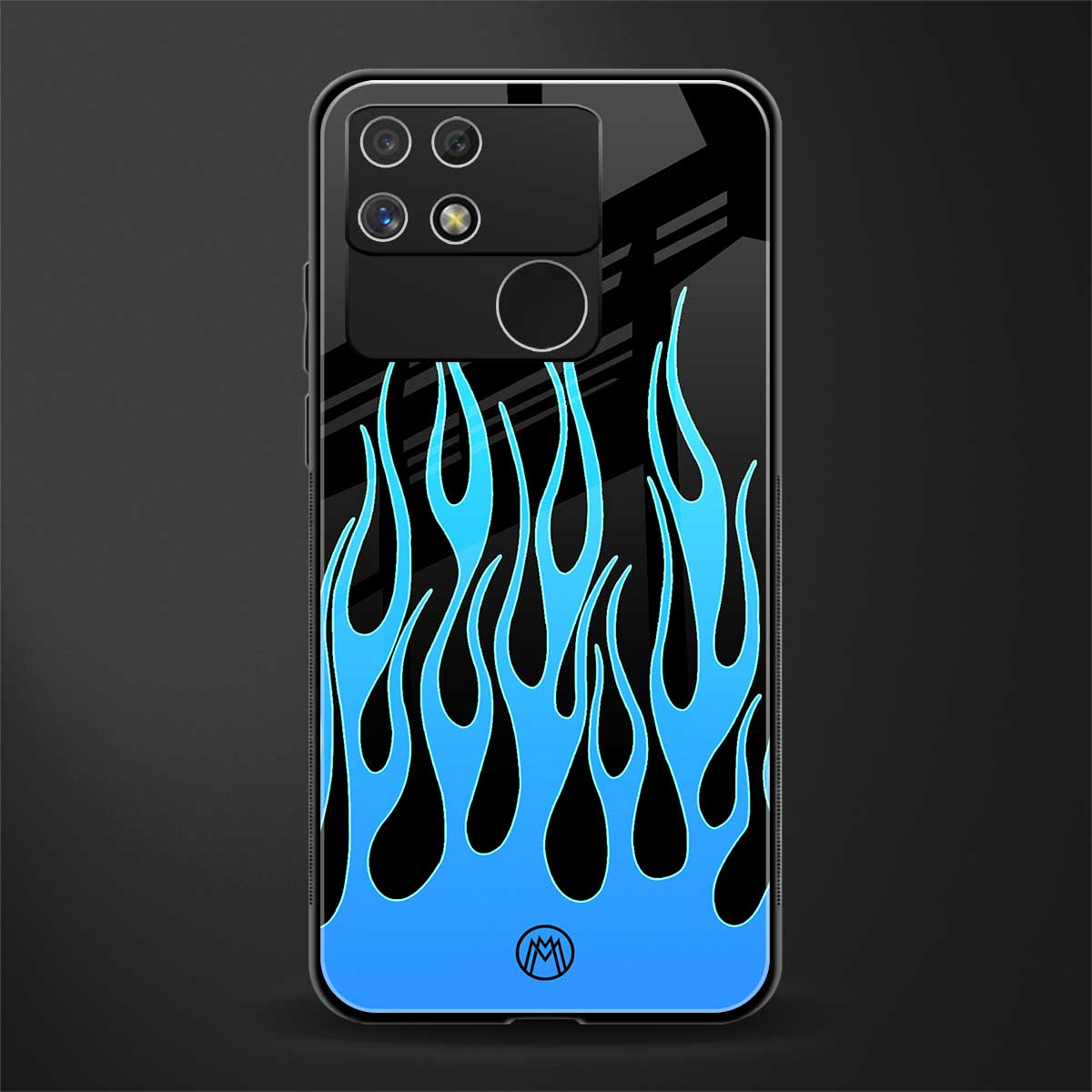 y2k blue flames back phone cover | glass case for realme narzo 50a