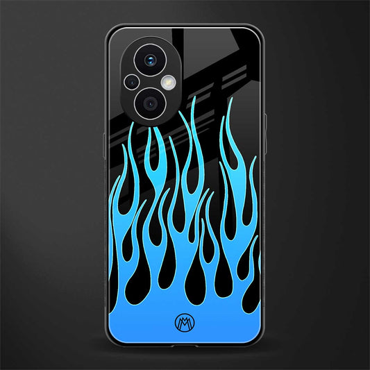 y2k blue flames back phone cover | glass case for oppo f21 pro 5g