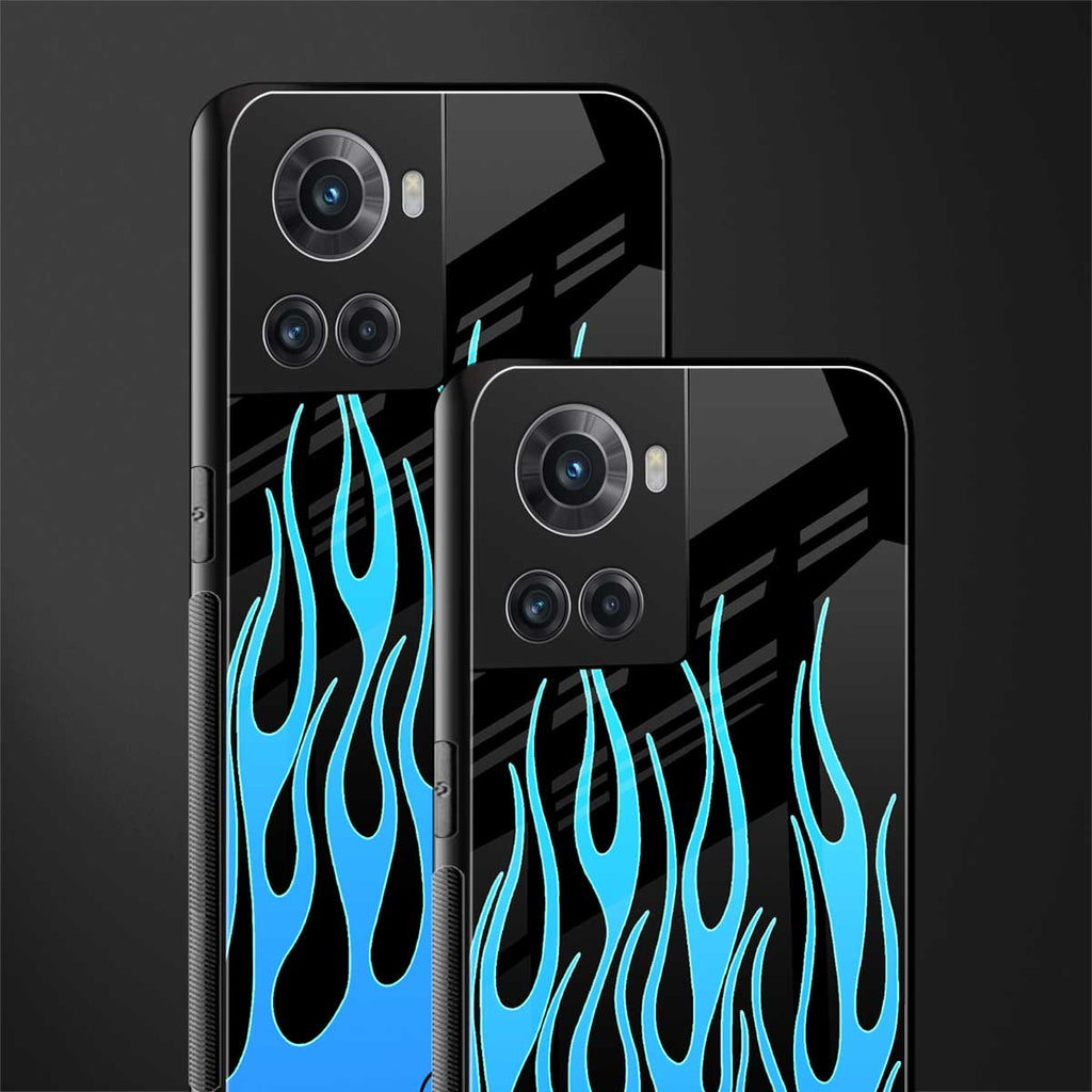 y2k blue flames back phone cover | glass case for oneplus 10r 5g