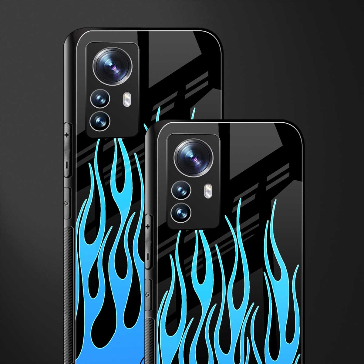 y2k blue flames back phone cover | glass case for xiaomi 12 pro