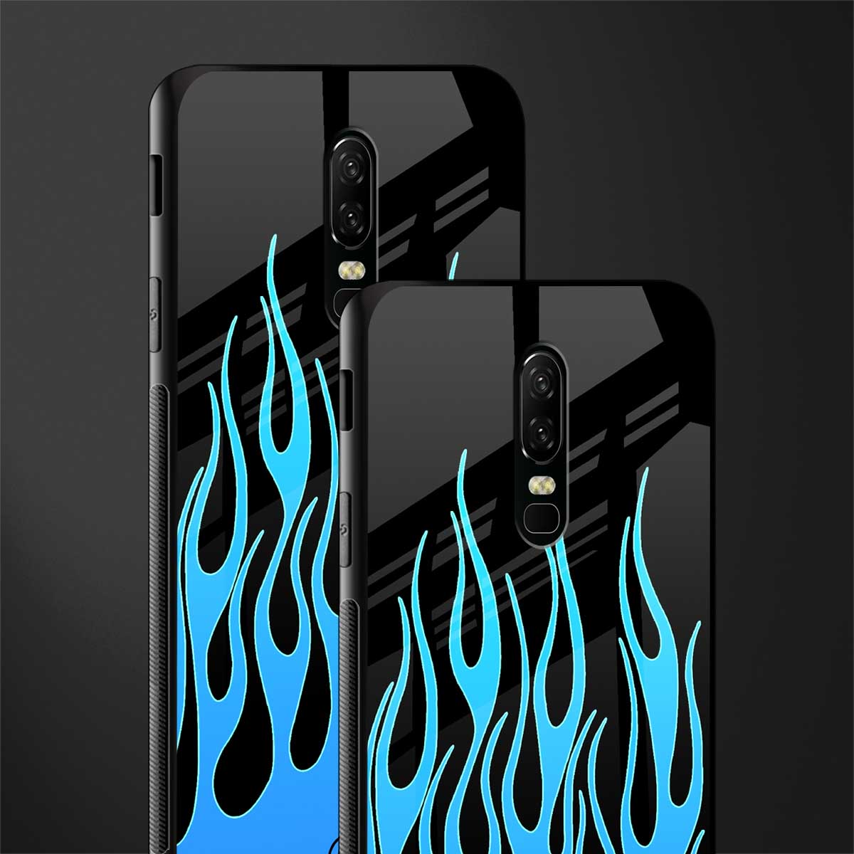 y2k blue flames glass case for oneplus 6 image-2